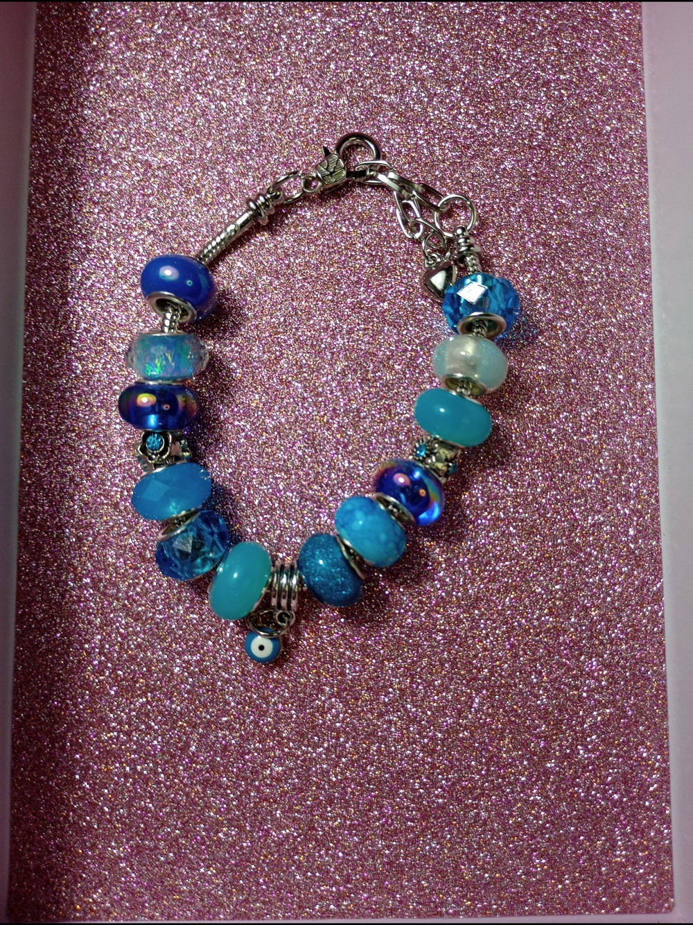 Pandora Style Blue Beaded Charm Bracelet - Women Jewelry